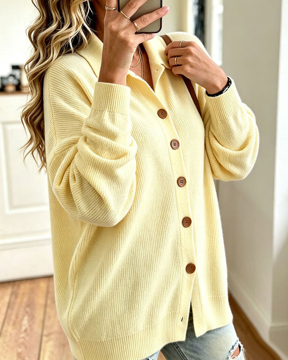 Cardigan Revers Geknoopt Verlaagde Mouw