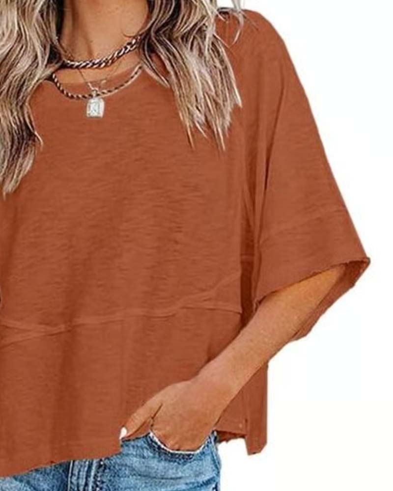 T-Shirt Paneel Effen Kleur Uitlopende Mouw