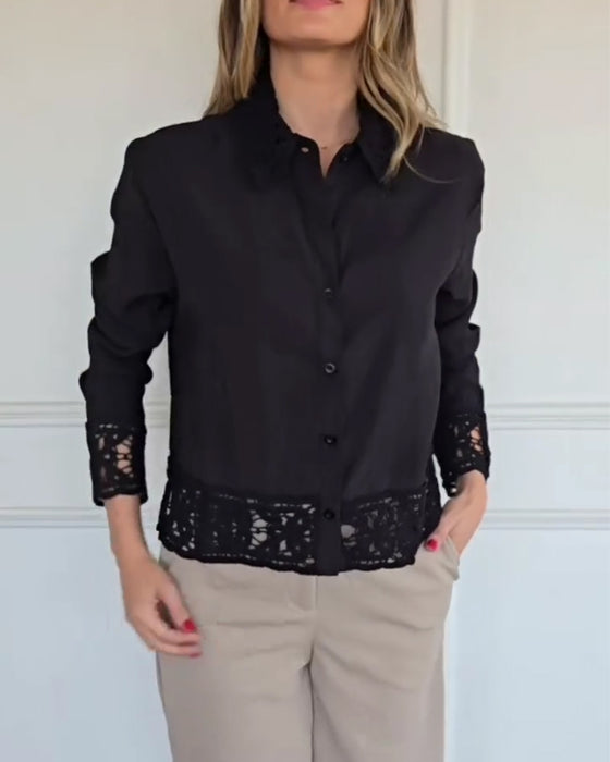 Blouse Knoopsgat Zoom Kant Patchwork