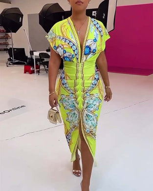 Jurk met diepe V-split en print