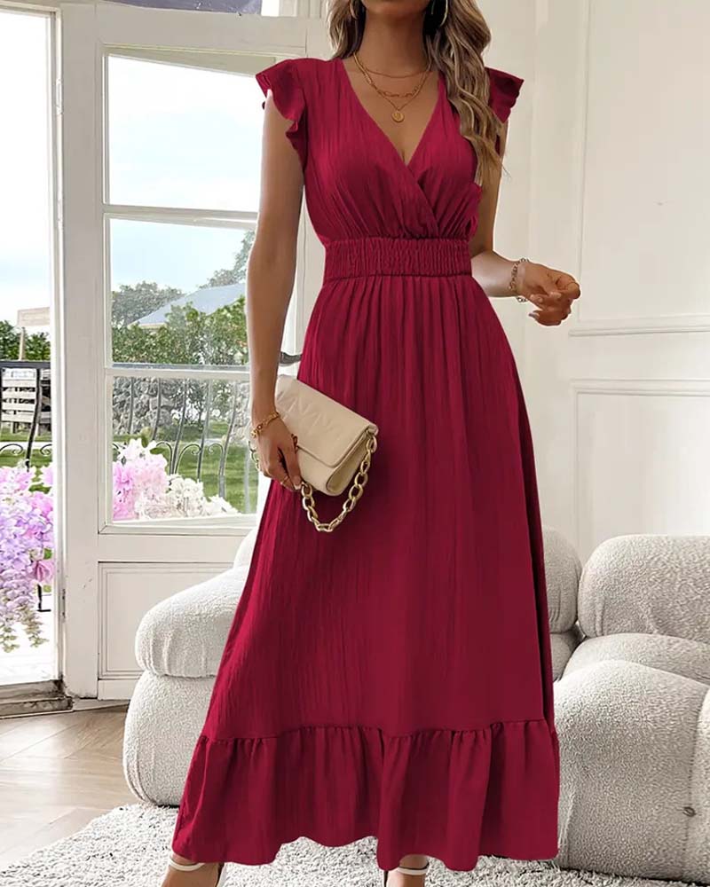 Jurk V-Hals Effen Kleur Taillering