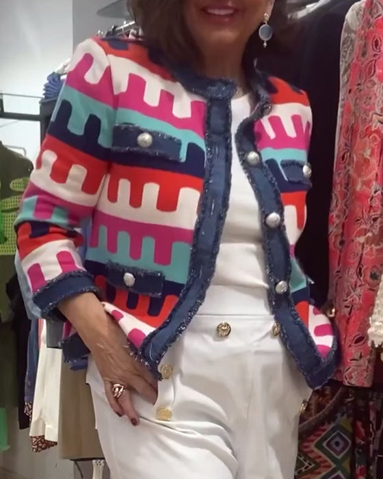 Jack met kleurrijke print en onafgewerkte knopen