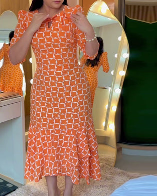 Jurk Halve Mouwen Ronde Hals Taille Print