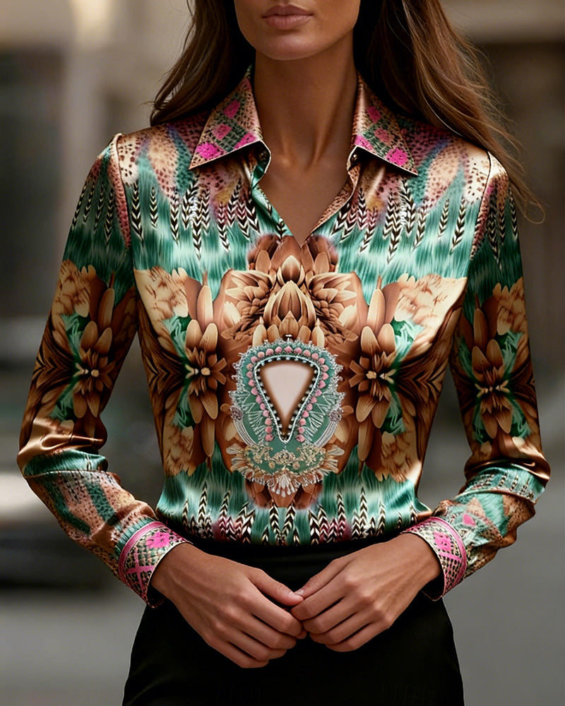 Blouse Met Lange Mouwen En Luiaardprint