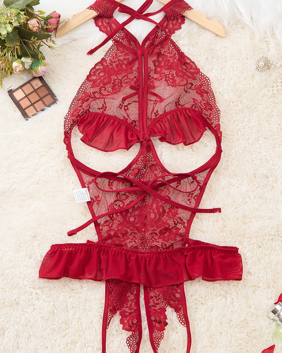 Kant Sexy Één-Delig Ondergoed Met Diepe Hals