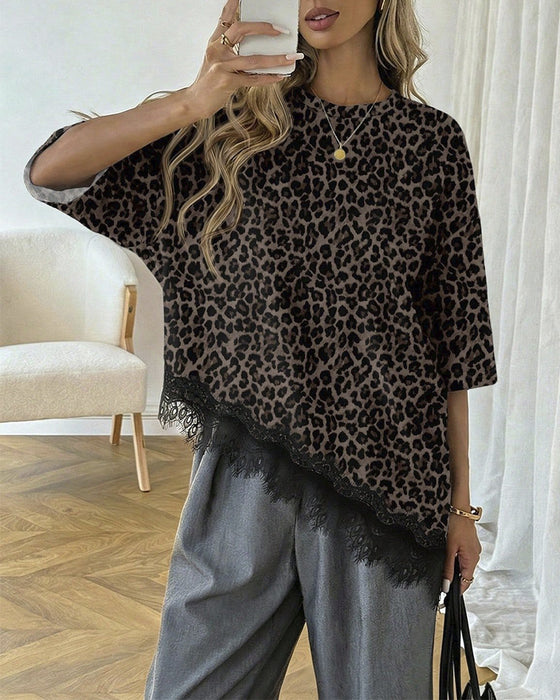 Blouse Asymmetrisch Kant Samengevoegde Zoom Korte Mouw