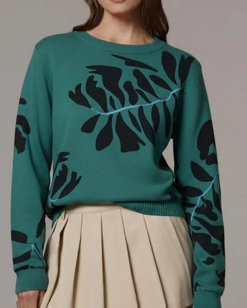 Vrouwen Gebreide Top Met Kleurblokontwerp, Haken Gebreide Ambacht, Lange Mouwen, Ronde Kraag, Losse Passform, Boho Vintage Stijl En Katoenstof