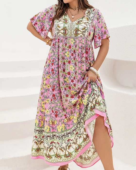 Jurk Bloemig Patchwork Etnisch