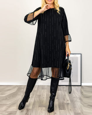 Jurk Gaas Panelen Ronde Hals