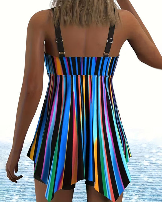 Tankini V-Hals Regenboog Gestreept Onregelmatig