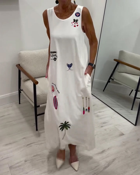 Jurk Mouwloos Noviteit Print Casual
