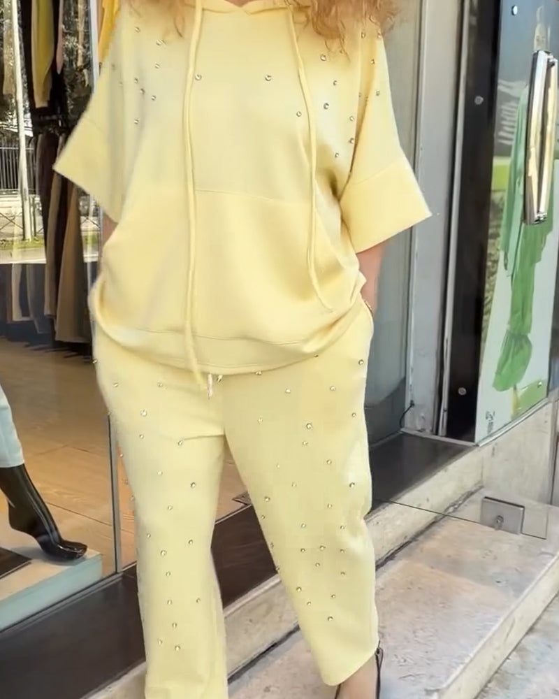 Set Met Capuchon En Pareldetails Casual