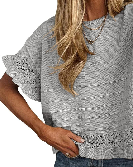 Blouse Ronde Hals Ruche Zoom Uitgesneden