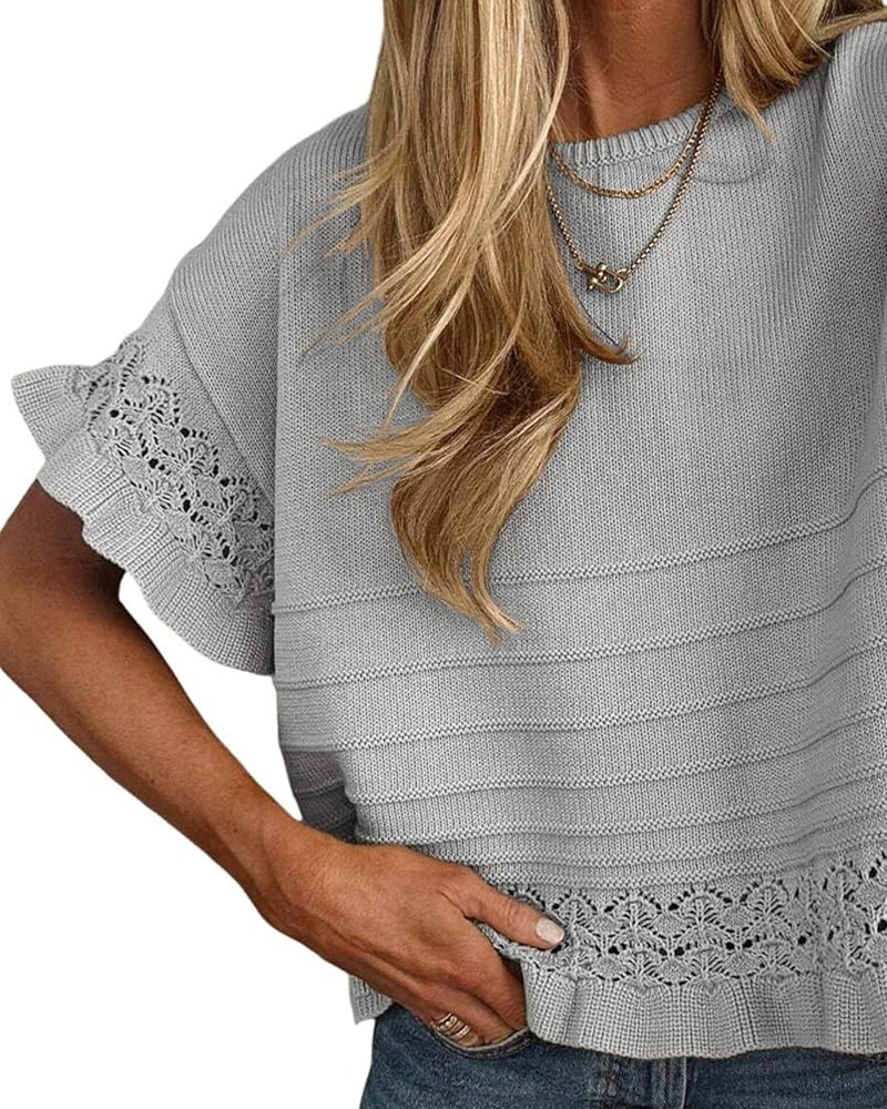 Blouse Ronde Hals Ruche Zoom Uitgesneden