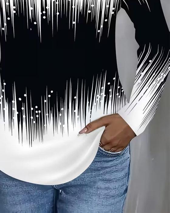 Top Verlopen V-Hals Gedrukt Lange Mouwen