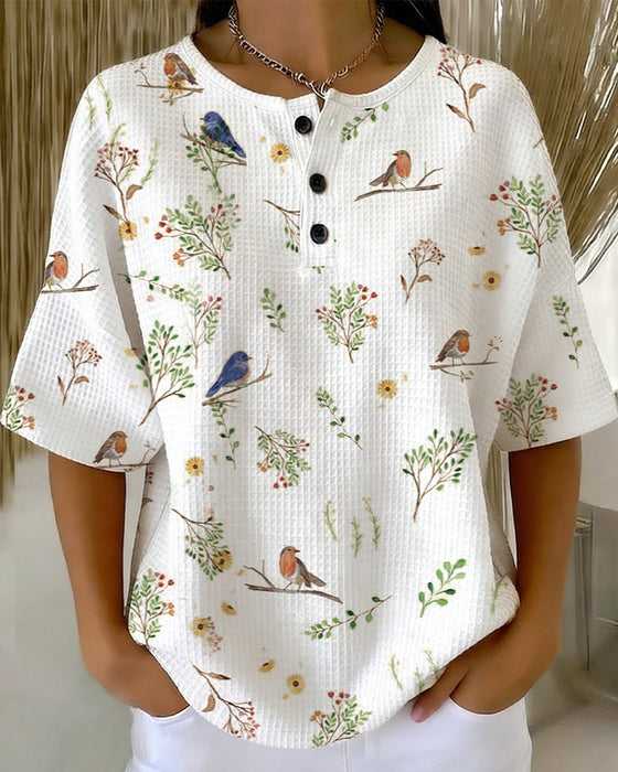 T-Shirt Ronde Hals Knoop Wafel