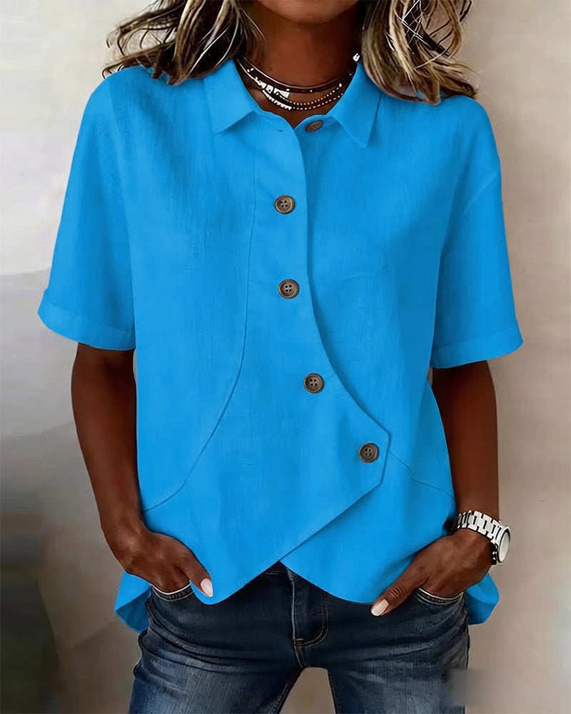 Overhemd Asymmetrisch Katoen-linnen Knoopsluiting Button-Down