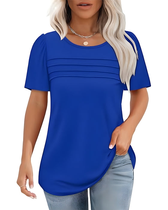 T-Shirt Geplisseerd Los Ronde Hals Korte Mouw