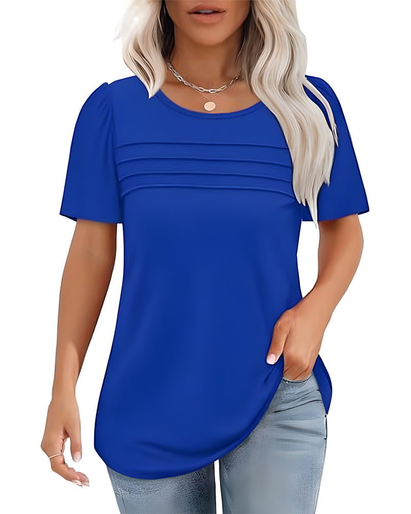 T-Shirt Geplisseerd Los Ronde Hals Korte Mouw