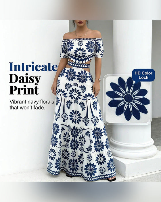 Jurk Off-Shoulder Bloemen Uitsnijding