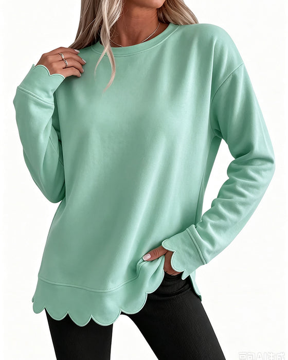 Sweatshirt Scallop Trim Casual