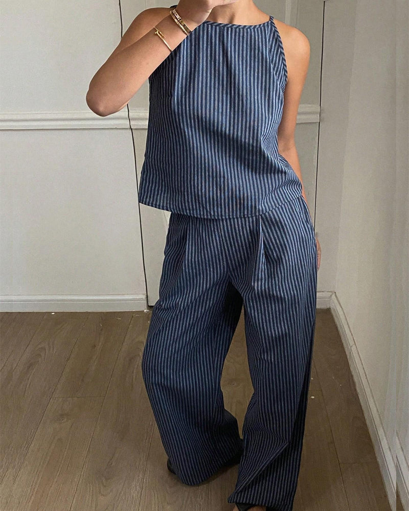 Set Gestreept Camisole Wijde Pijp Broek
