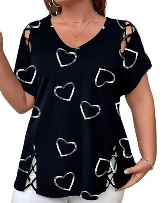 T-Shirt Hartpatroon Geënt Korte Mouw