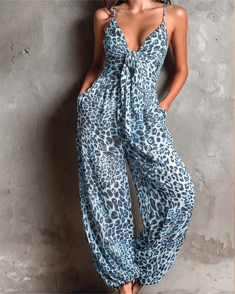 Overall Luipaardprint Bretelles Wijde Pijp