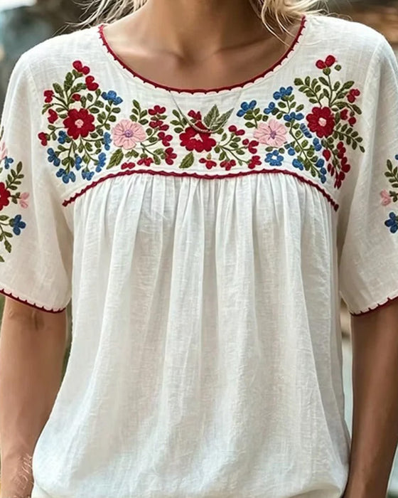 Blouse Rondhals Geborduurd Bohemien