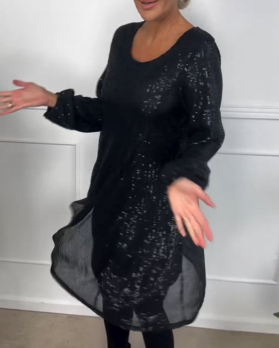 Jurk elegante lantaarnmouw pailletten a-lijn