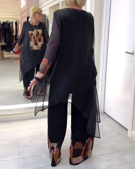 Pak Elegant Lange Mouwen Bedrukt Wijde Pijpen