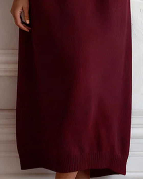 Effen Kleur Gebreide Jurk Met Ronde Hals