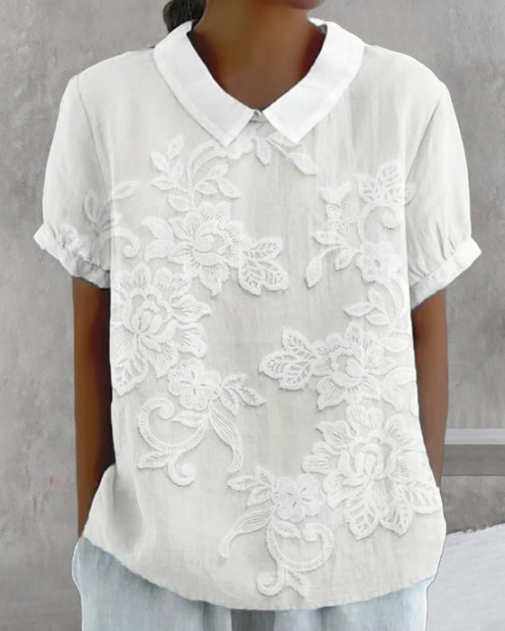 Blouse Met Revers Print Effen Kleur