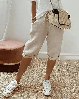 Comfortabele broek in effen kleur met trekkoord