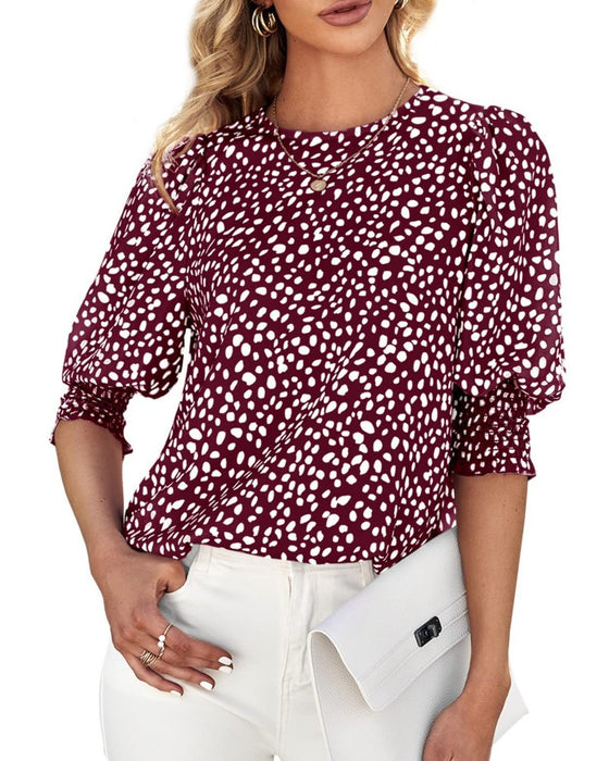 Blouse Floraal Ronde Hals Gerimpeld Midden