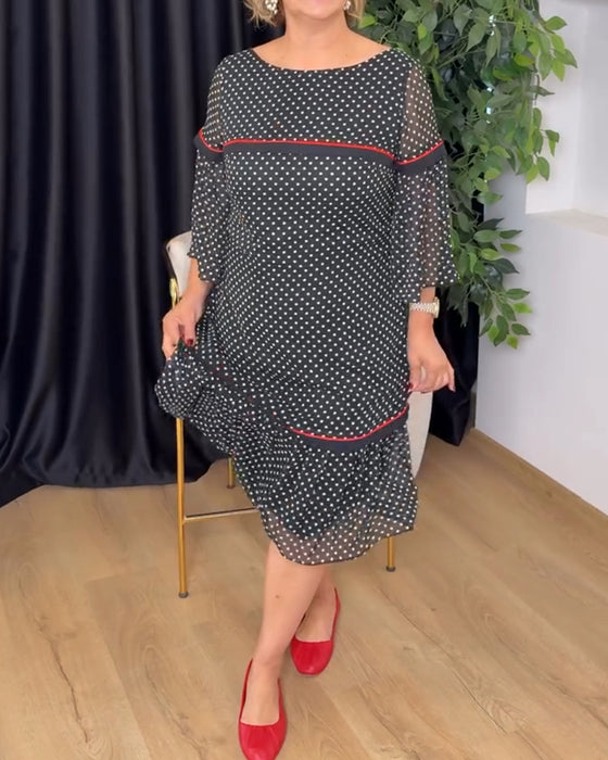 Jurk Stip Ronde Hals Ruffle
