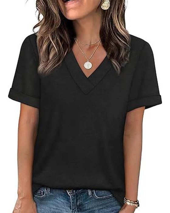 T-Shirt Effen V-Hals Casual Korte Mouw