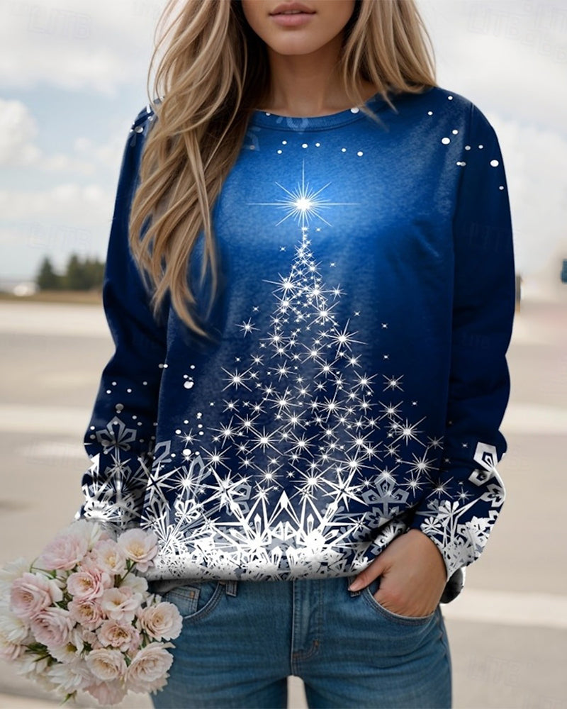 Sweatshirt met ronde hals en kerstboomprint
