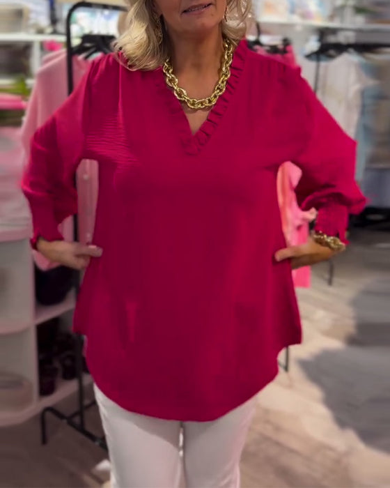 Blouse V-hals Pullover Los Casual