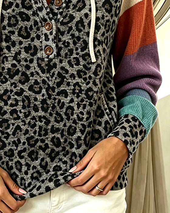 Hoodie Luipaard Kleurblok Knoop