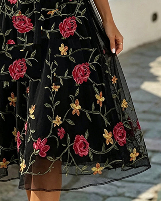 Jurk Bloemenprint Ronde Hals Sheer A-Lijn