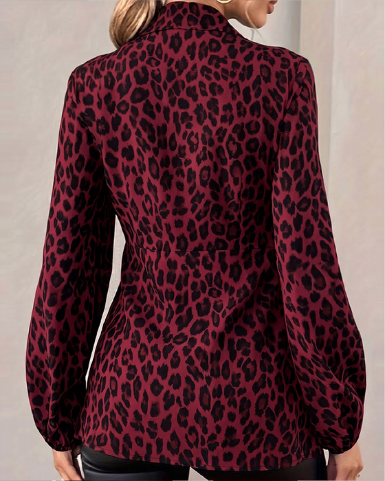 Top Luipaard Print Kraag Bandage Taille