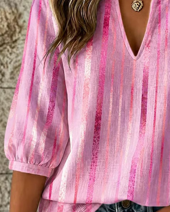Blouse Verticale Streep Kleine V-Hals
