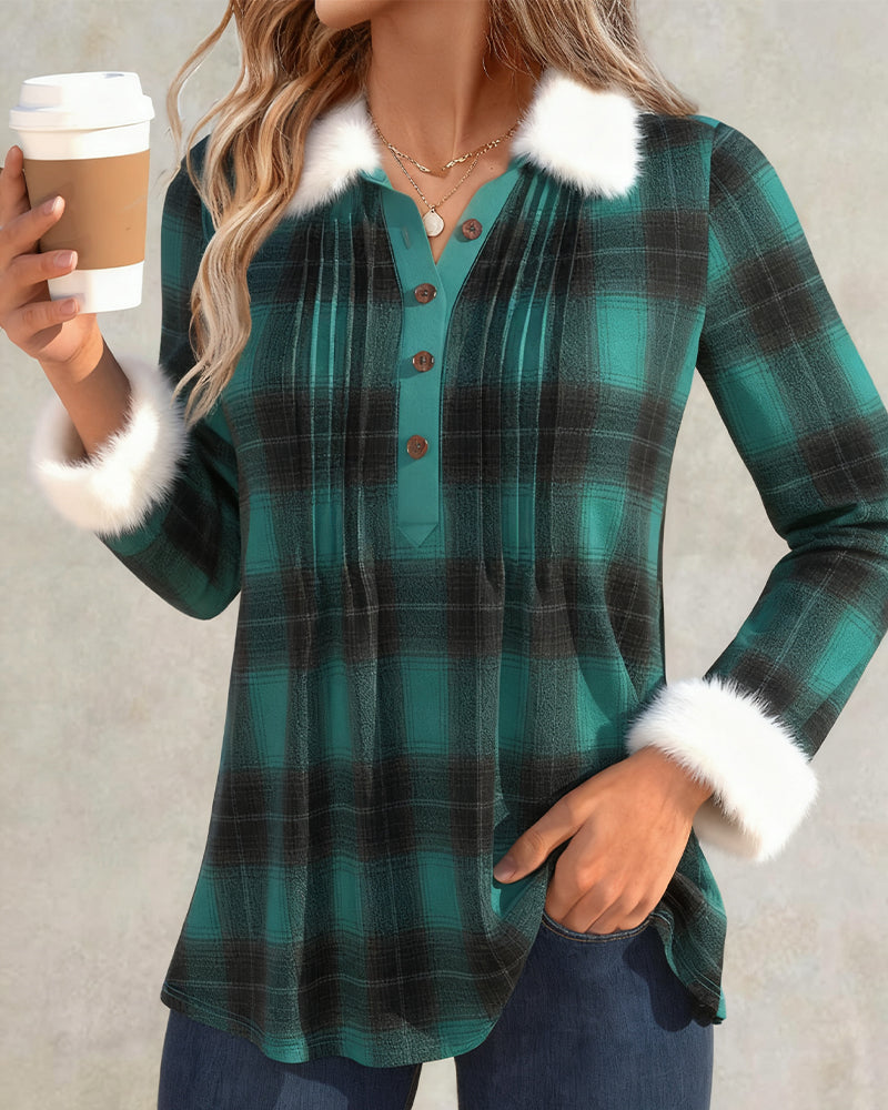 Shirt Van Pluche Met Ruitjespatroon En Kraag