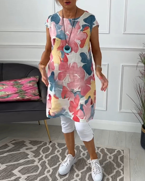 Casual lange top met kleurrijke bloemenprint
