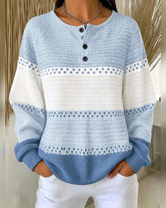 Sweatshirt Kleurblok Wafelbreisel Henley Pullover