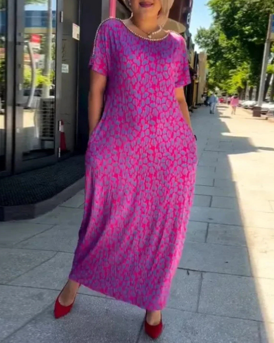 Jurk Temperament Korte Mouwen Drapé Print