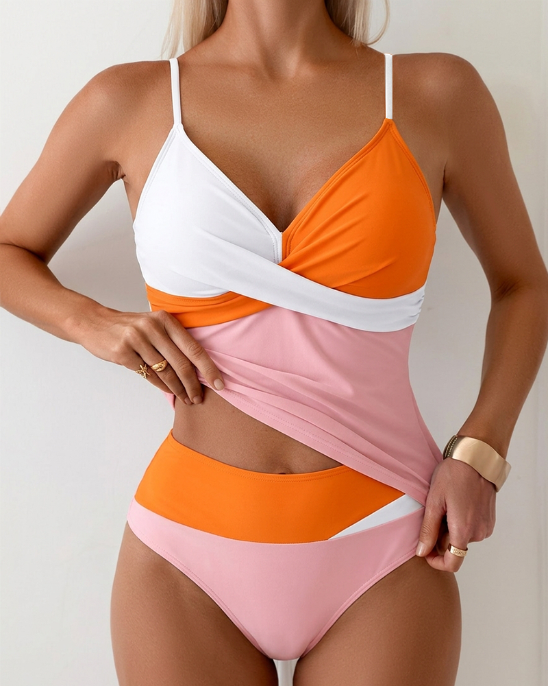 Tankini Hoge Taille Kleurblok