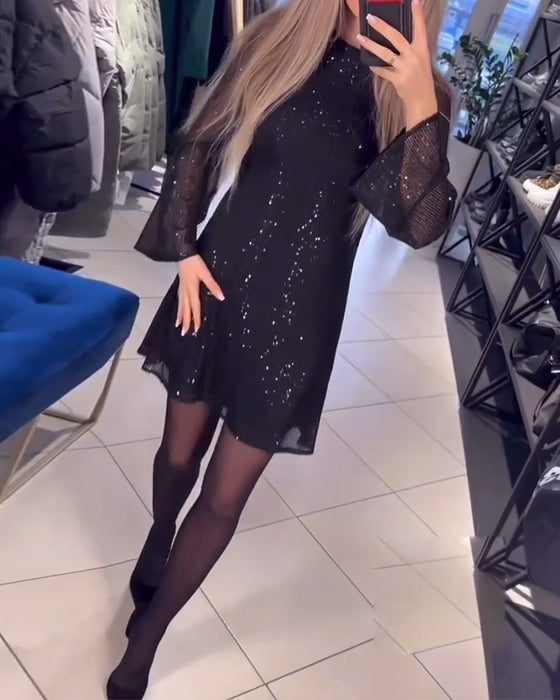 Jurk Temperament Pailletten Lange Mouwen Slim