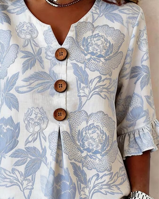 Blouse Bedrukt Ruches Manchet
